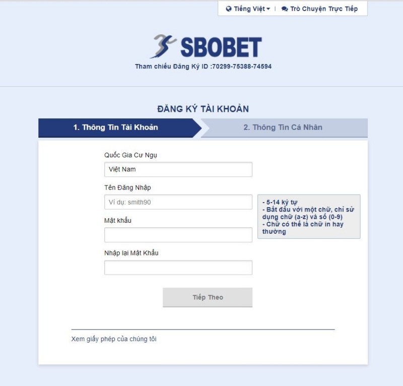 Chọn mục “Đăng ký” trên trang chủ Sbobet để tiến hành đăng ký